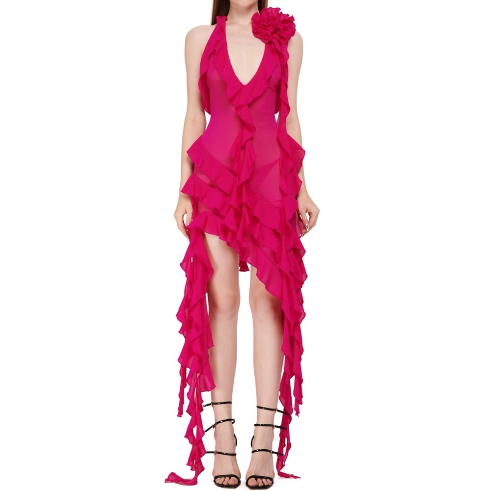 Fanci Club Hot Pink Ruffle Dress